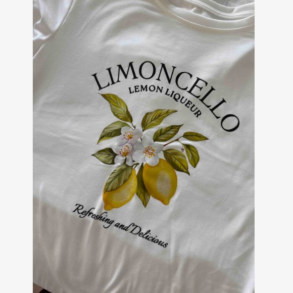 White Crew Neck Tee Shirt Printed Limoncello Lemon Graphic - Picture 6 of 10
